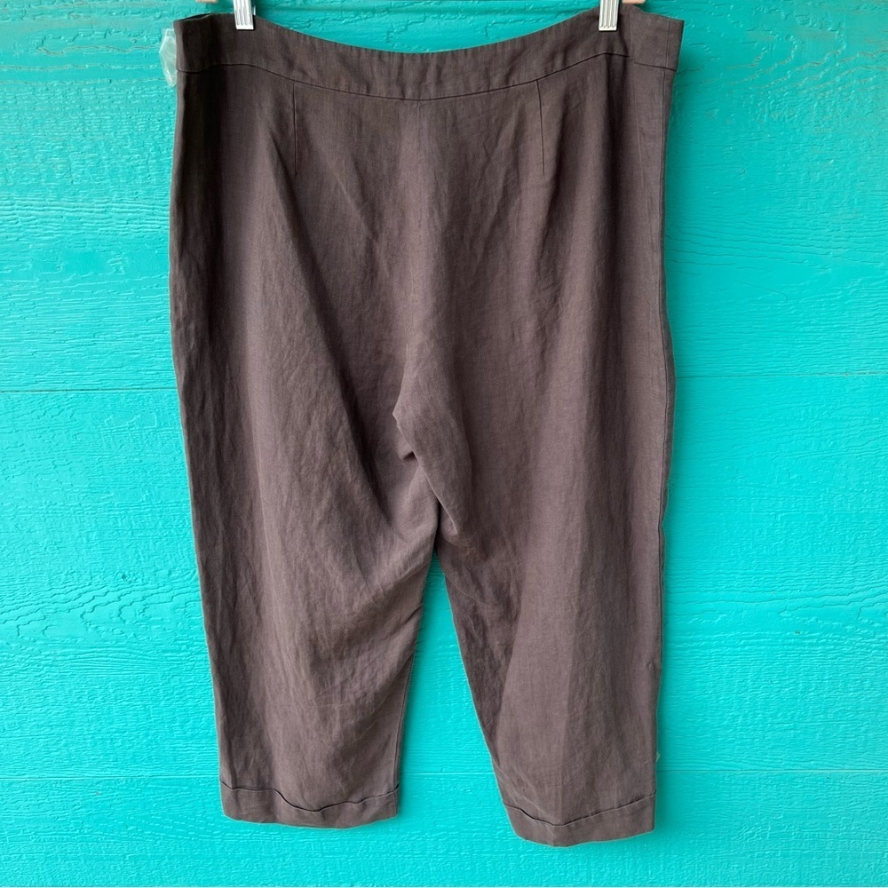 EILEEN FISHER WASHED LINEN TWILL BROWN WIDE LEG TROUSERS SIZE XL NWT - Picture 7 of 7